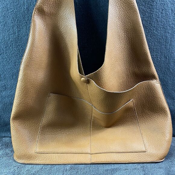 Brown Pebbled Vegan Leather Tote Bag Double Front Pocket Large Slouchy Hobo Purs - Picture 2 of 11